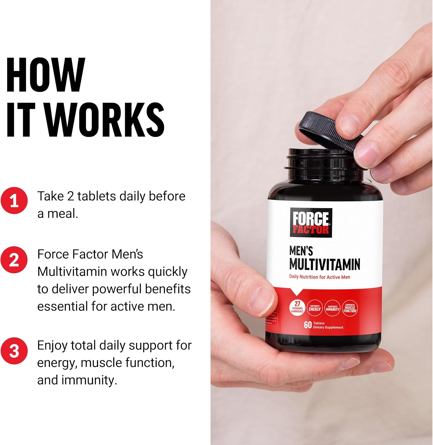 Force Factor Men’s Multivitamin  for Men Plus Amino Acids 27 Vitamins and Minerals Support Energy, and Immunity, 60 Tablet - Galeri