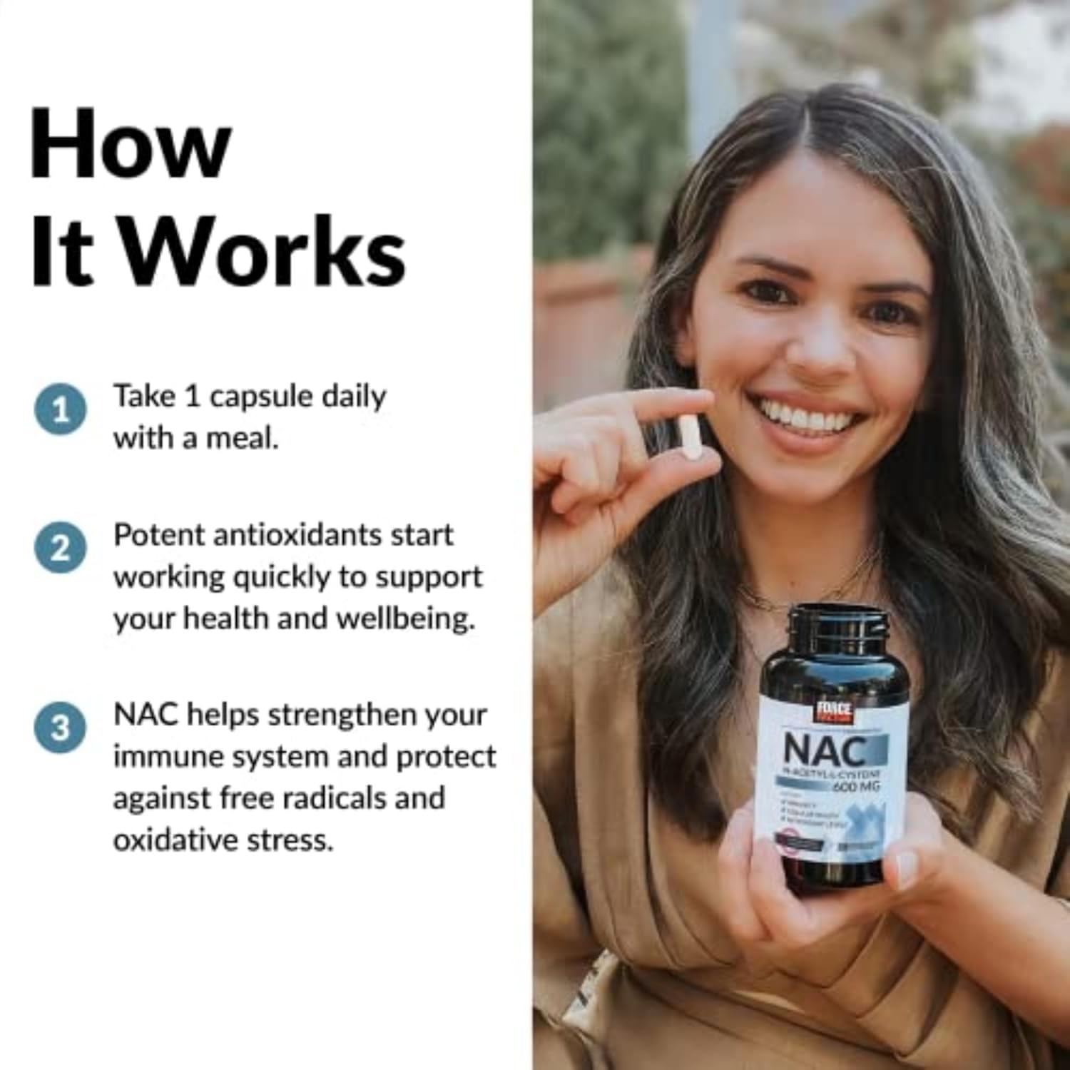 FORCE FACTOR NAC 600 mg N-Acetyl Cysteine for Liver Health Immune Support & Antioxidant 200 Caps - Galeri