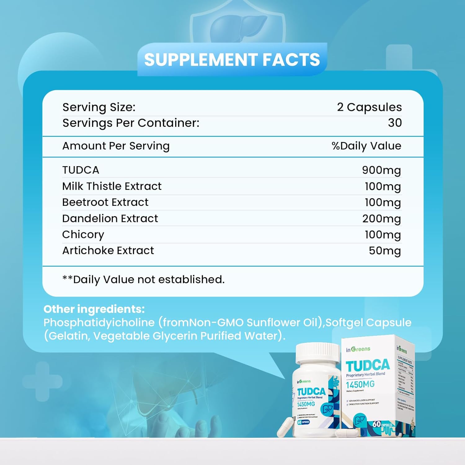inGreens TUDCA+Milk Thistle 1450MG Health for Liver Kidney Cleanse Detox and Repair 60 Caps - Galeri