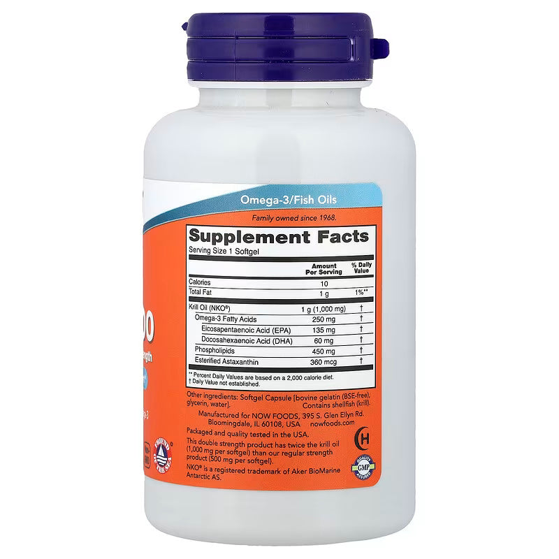 NOW Foods Krill Oil Omegas & Fish Oils EPA DHA 1000 1,000 mg 60 Softgels - Galeri