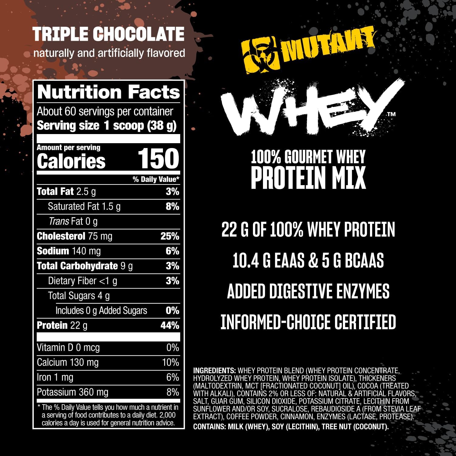 Mutant Whey – 100% Whey Protein Powder Shake, Gourmet Taste, 22g of Protein, Fast Absorbing, Easy Digesting 5lbs - Triple Chocolate - Galeri