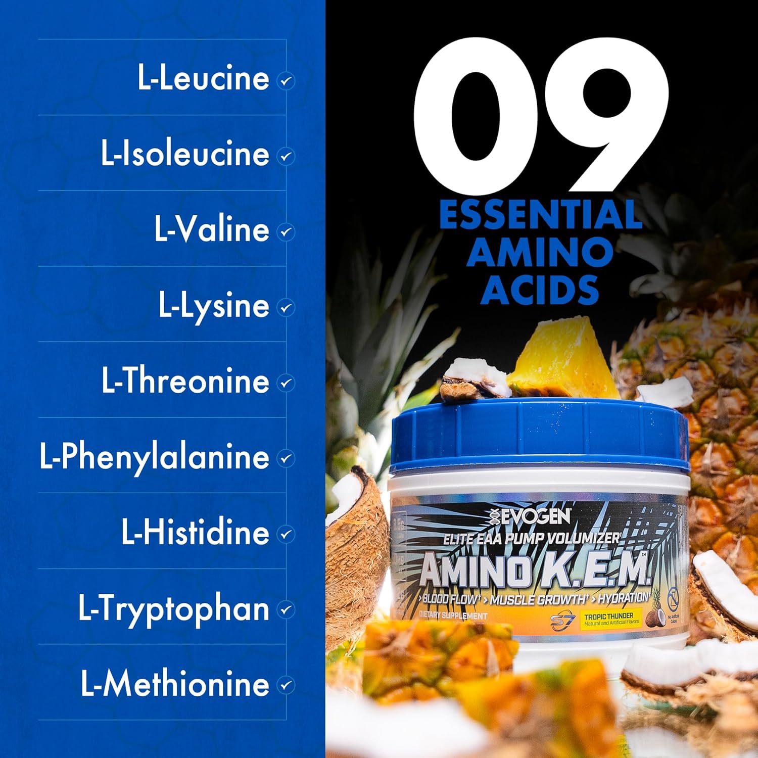 Evogen Amino K.E.M EAA & BCAA Powder Pump Amino Acids Muscle Growth Hydration 468 gr - Galeri