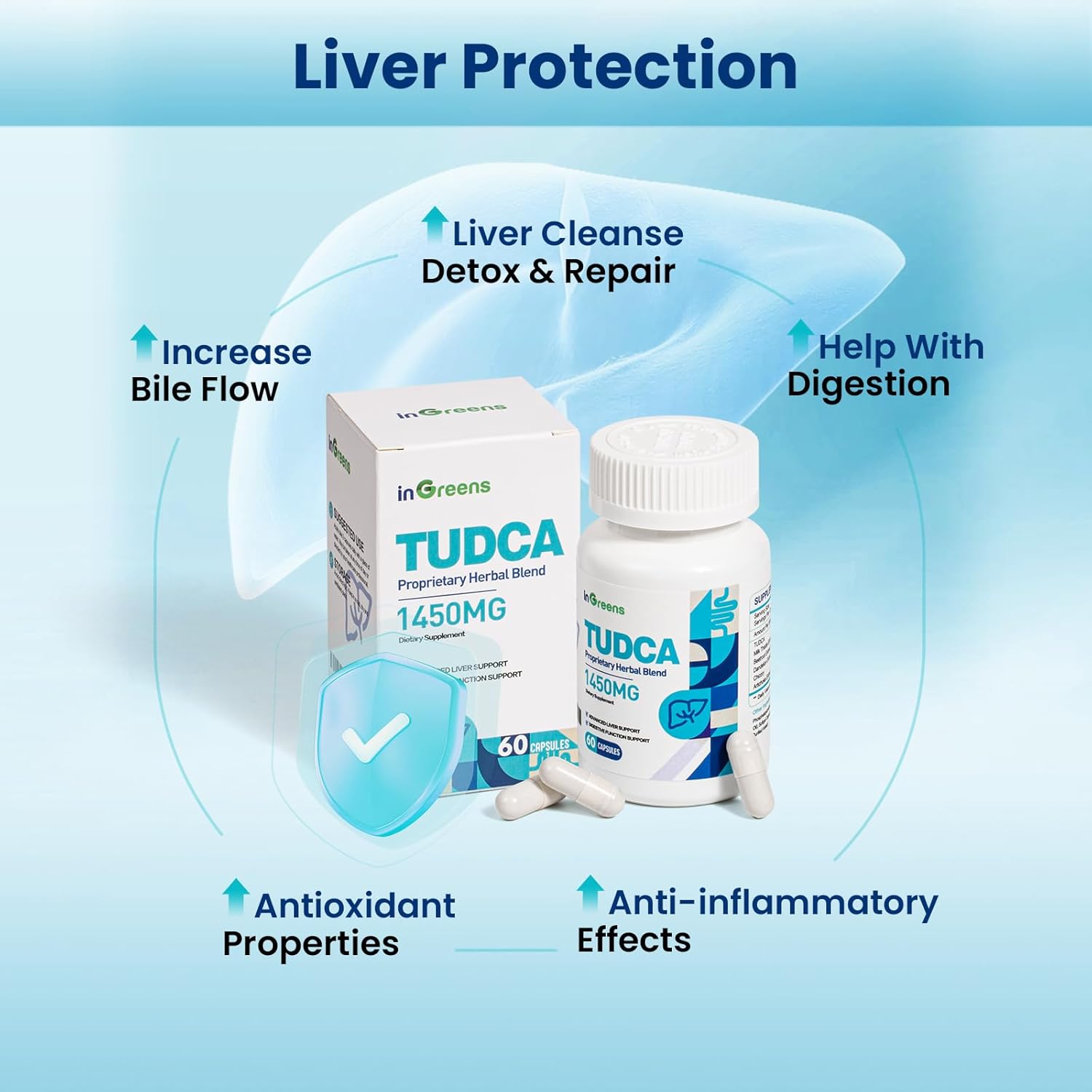 inGreens TUDCA+Milk Thistle 1450MG Health for Liver Kidney Cleanse Detox and Repair 60 Caps - Galeri