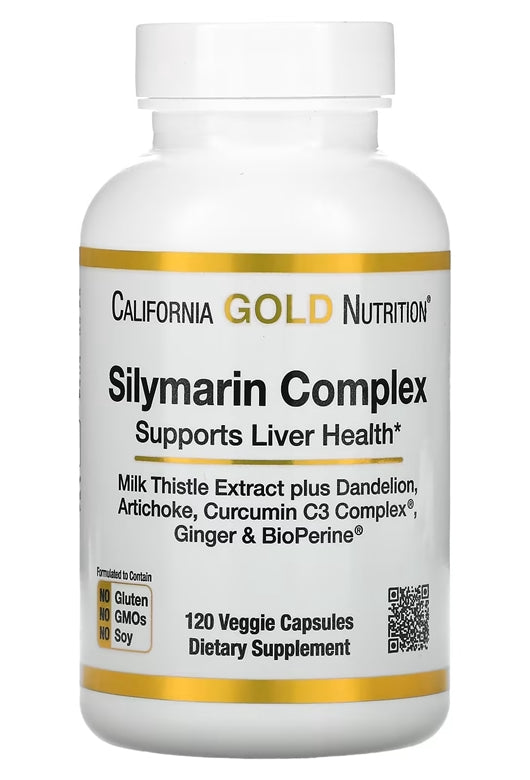 California Gold Nutrition Silymarin Complex Milk Thistle Extract Plus Dandelion, Artichoke, Curcumin C3 Complex Ginger and BioPerine 120 Veggie