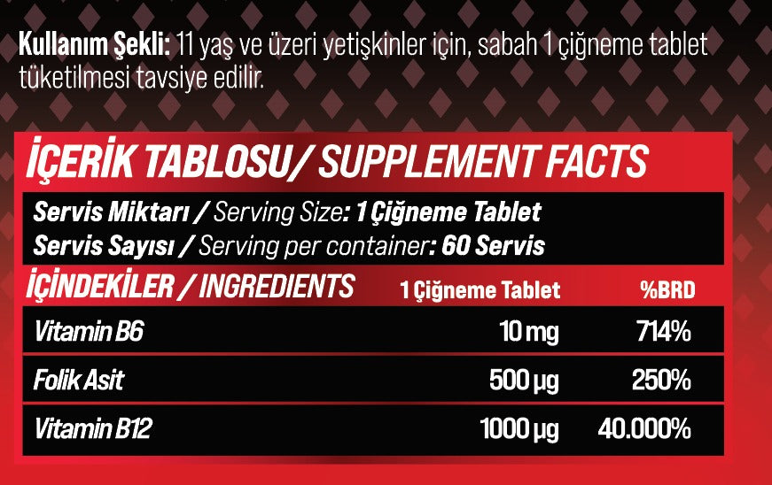 Grimsupps B6+B12 Folic Acid 60 Strawberry Chewable Tablet - Galeri