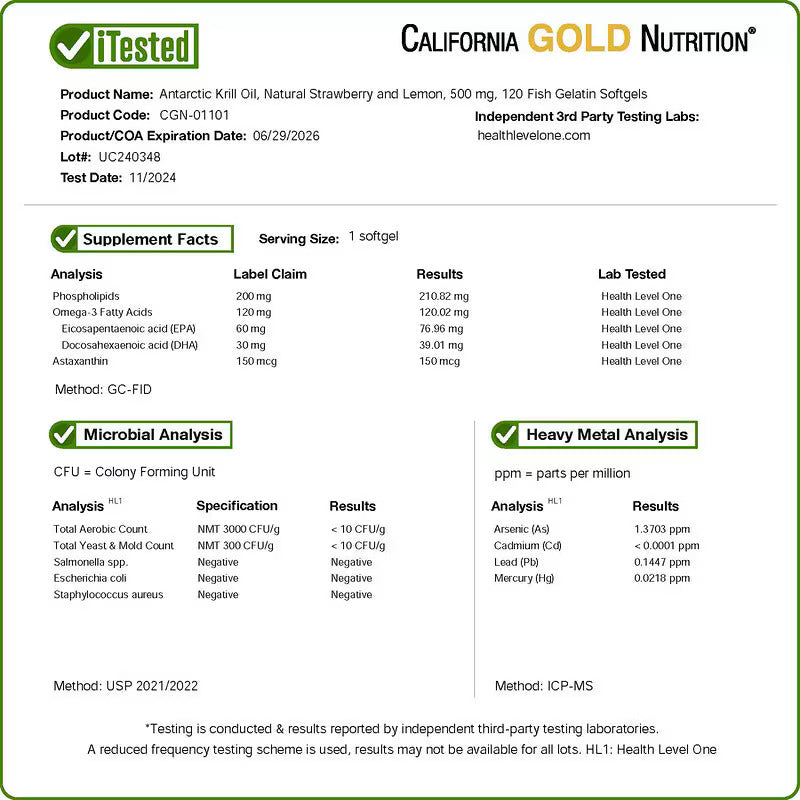 California Gold Nutrition Antarctic Krill Oil Omega-3 EPA DHA Phospholipids Astaxanthin 120 Fish Gelatin Softgels - Galeri