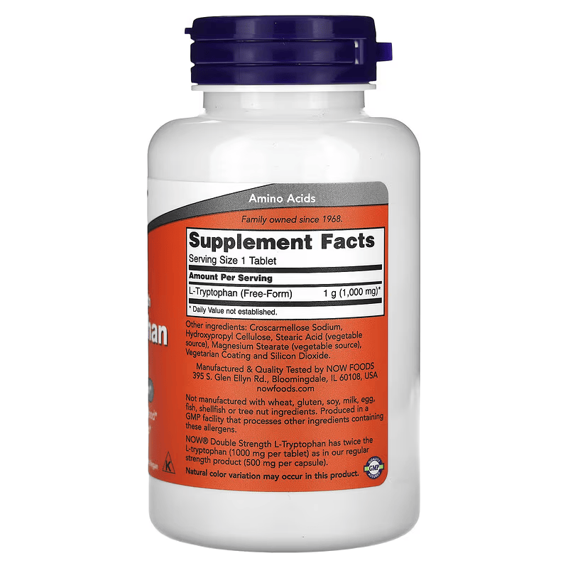 NOW Foods L-Tryptophan 1,000 mg Double Strength 60 Tablet - Galeri