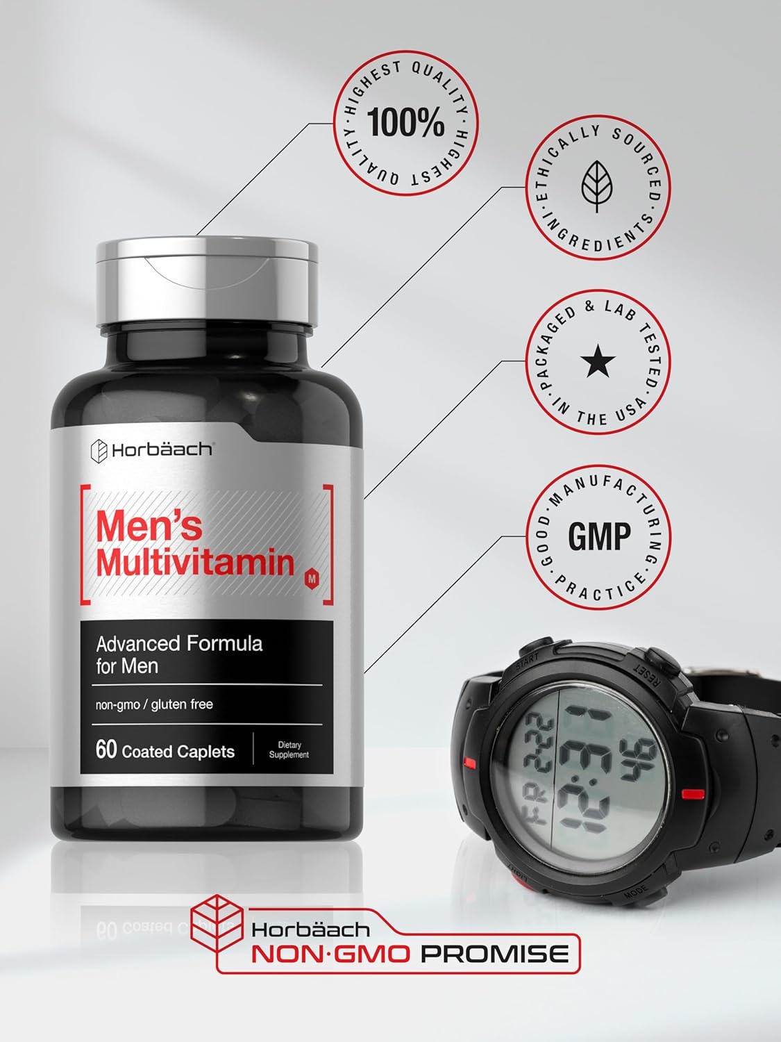 Horbäach Mens Multivitamin with Vitamin C, D, Magnesium, Minerals 60 Caplets - Galeri