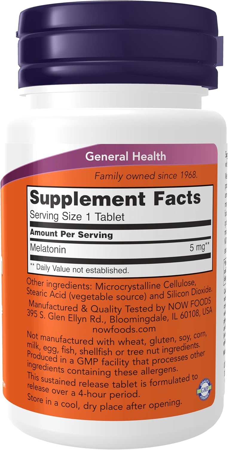 NOW Foods Supplements, Melatonin 5 mg, Sustained Release, Formulated for a 4-Hour Release Period, 120 Tablet - Galeri