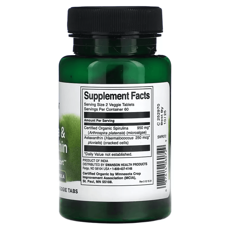 Swanson Organic Spirulina Astaxanthin Greens Superfoods 120 Veggie Tabs - Galeri