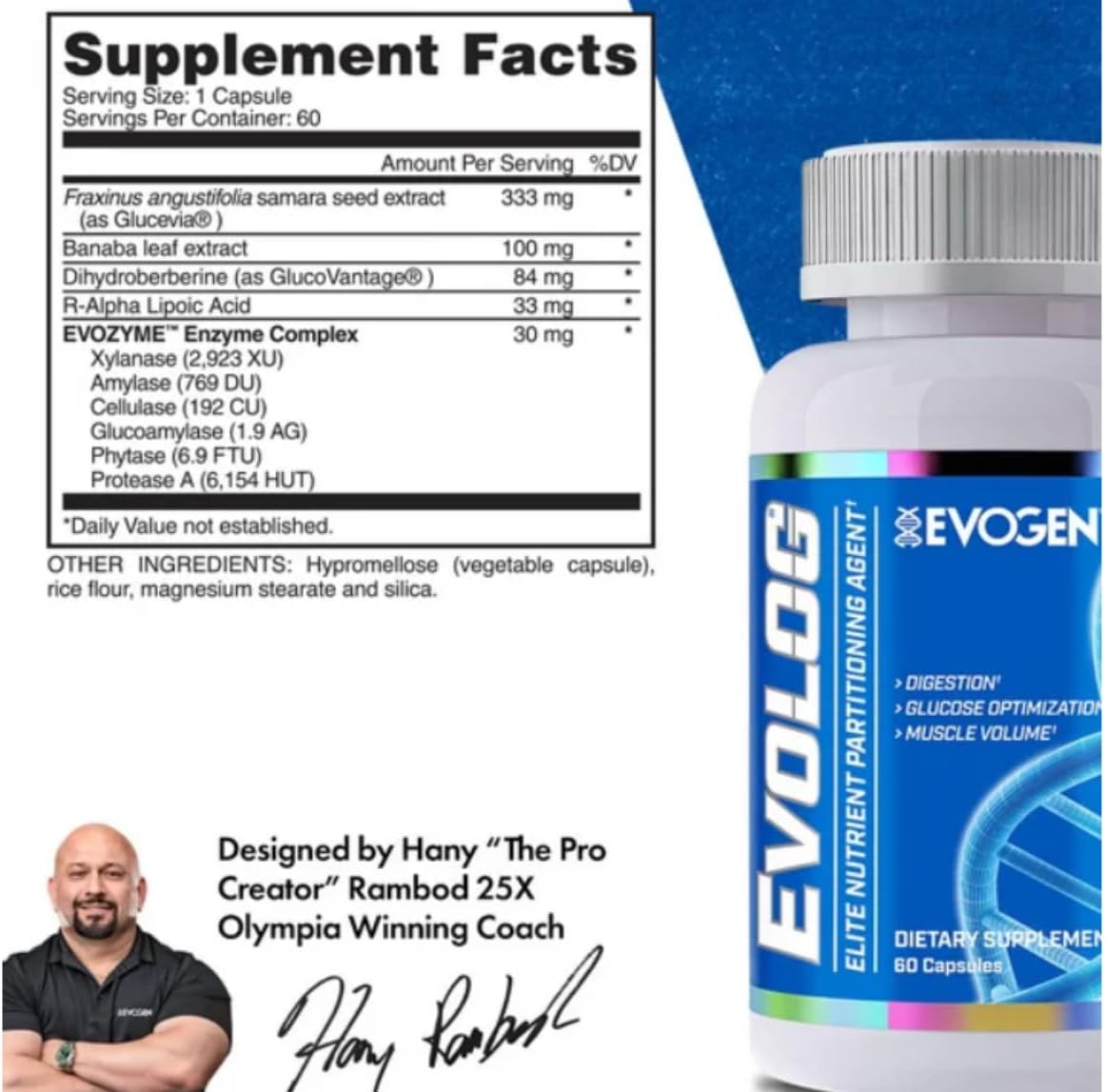 Evogen Evolog Glucose Dihydroberberine GDA Mass Gainer & Weight Gainer Supports Digestion Glucose Optimization Muscle Volume 60 Caps - Galeri