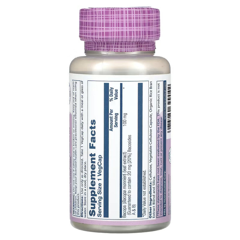 SOLARAY Bacopa Ayurvedic Herbs Cognitive Support Brain Memory 100 mg 60 Caps - Galeri
