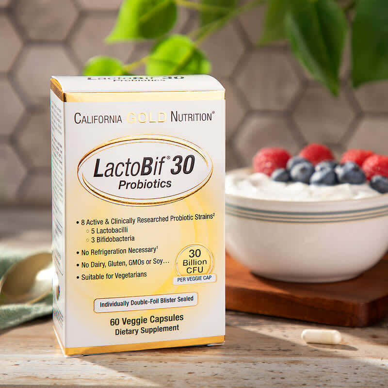 California Gold  LactoBif 5 Probiotics wit 5 Lactobacilli 3 Bifidobacteria, 30 Billion CFU, 60 Vegan - Galeri