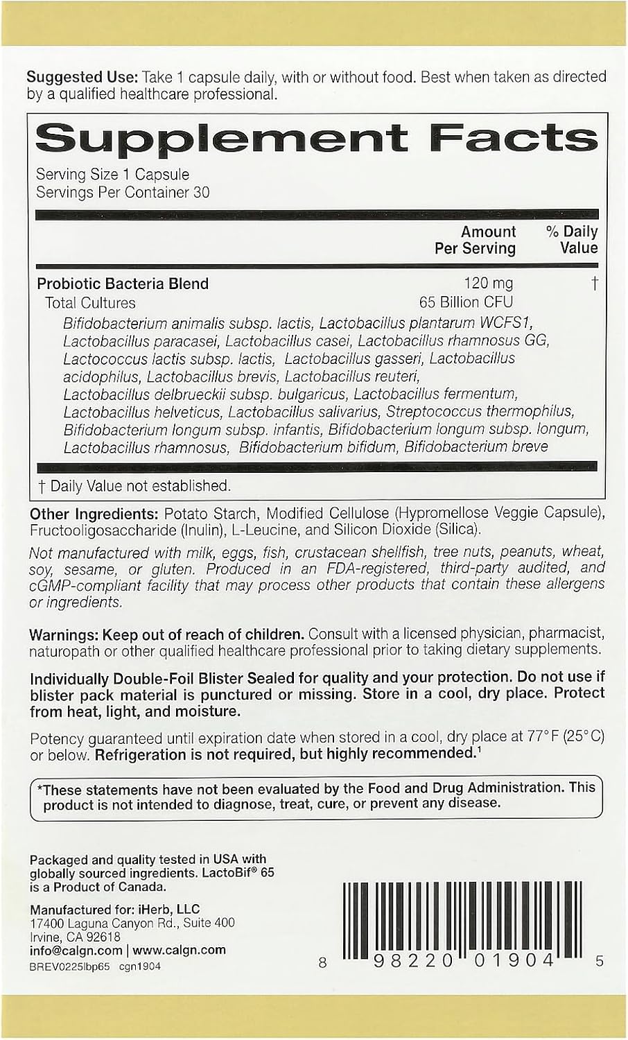 California Gold Nutrition LactoBif 65 Probiotics 30 Veggie Capsules - Galeri