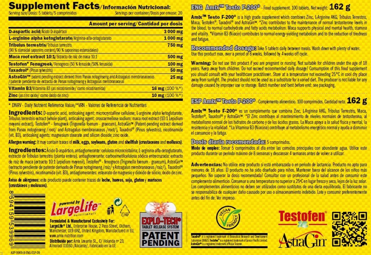 AMIX Test Booster F-200-100 Tab- Daa+Testofen+Tribulus Provides Strength Energy Immune System - Galeri