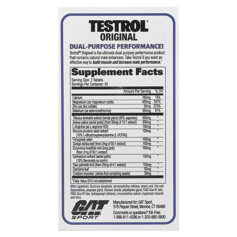 GAT Testrol Tribulus+Dopa Mucuna+Saw palmetto+Ginkgo biloba Testo booster Original 60 Tablet - Galeri