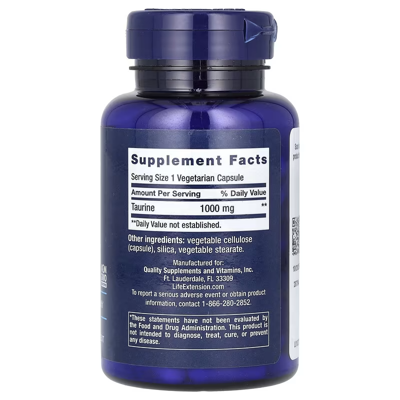 Life Extension Taurine Amino Acids 1,000 mg 90 Vegetarian Capsules - Galeri