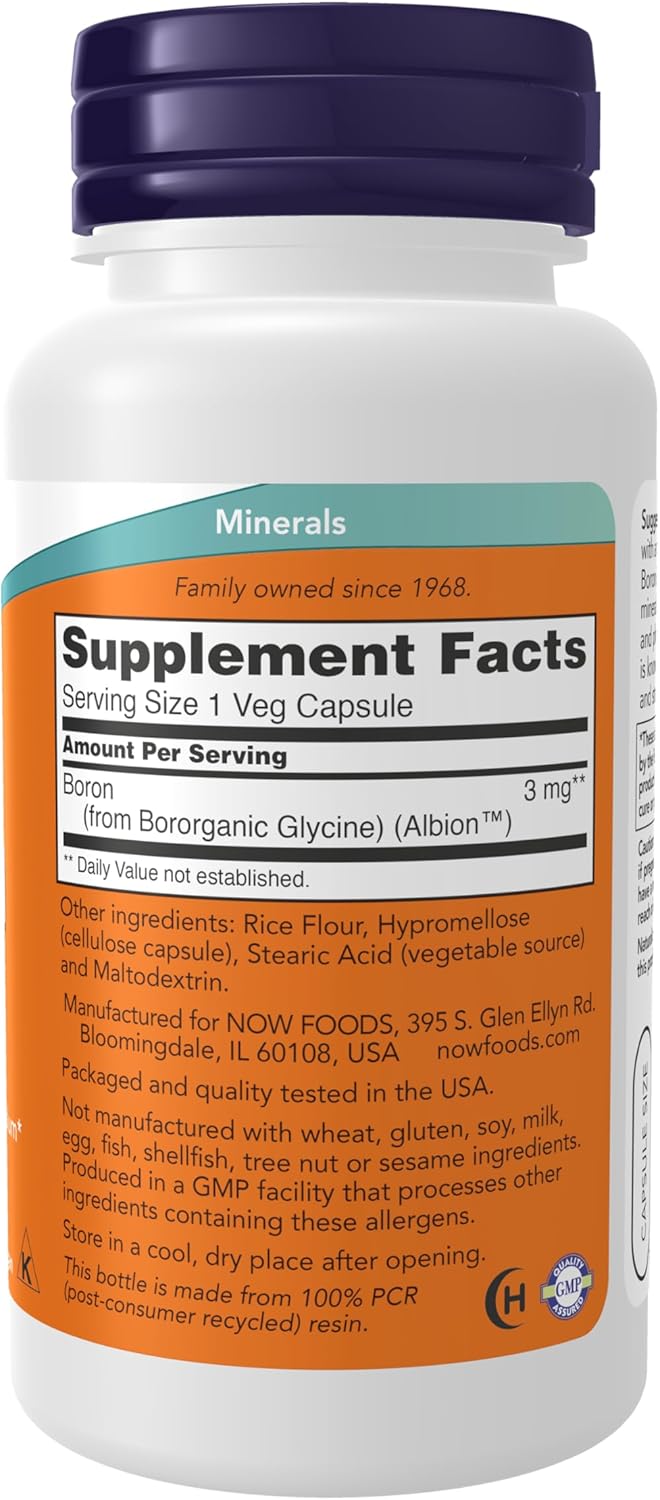 NOW Foods Boron 3 mg Bororganic Glycine Structural Bone Support 100 Veg Caps - Galeri
