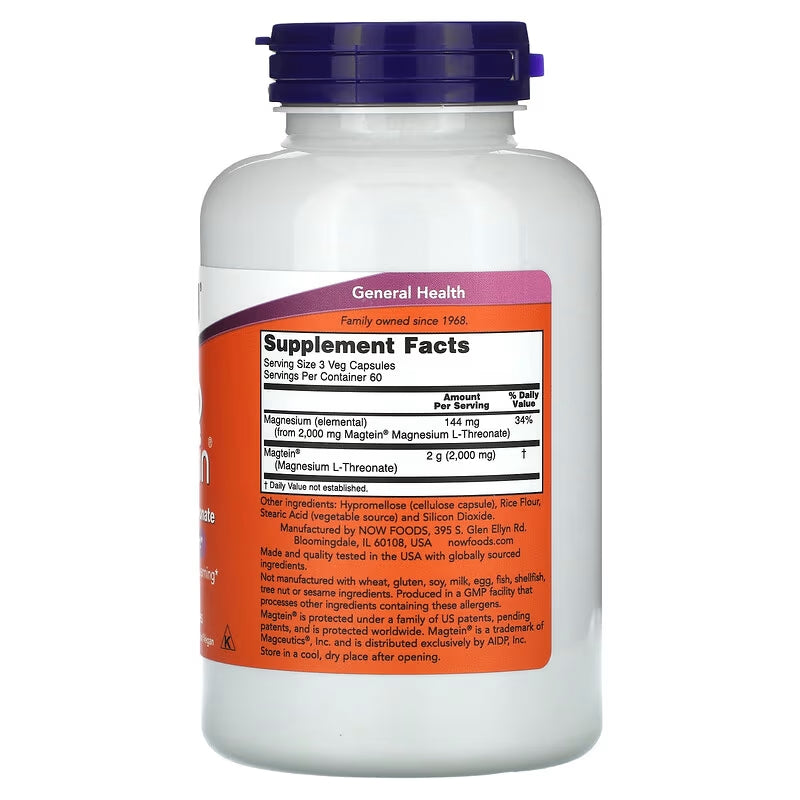 NOW Foods, Magtein®, Magnesium(Magnezyum) L-Threonate, 2,000 mg, 180 Veg Caps - Galeri