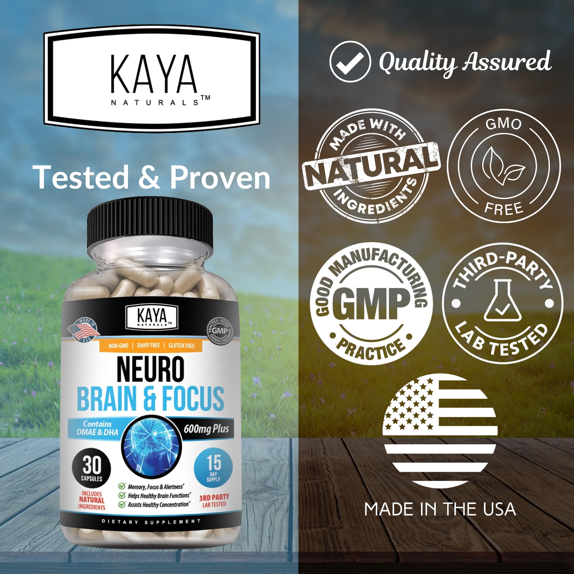 Kaya Naturals Neuro Optimizer Focus - Nootropic Energy Capsule (Dmae+Folate+molybdenum+İron+Biotin) - Galeri