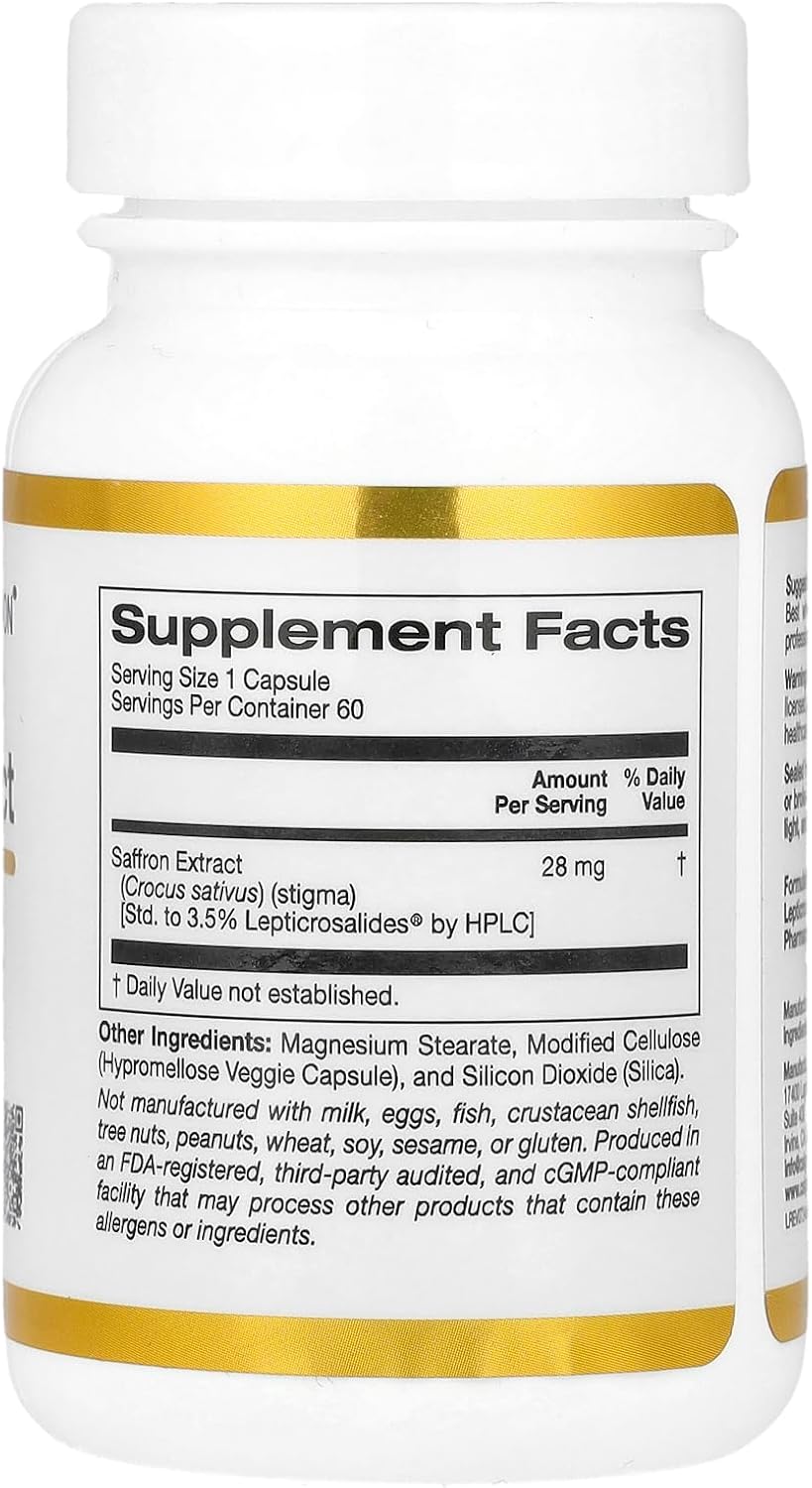 California Gold Nutrition Saffron Safran Extract with Affron®, 28 mg, 60 Veggie Capsules - Galeri