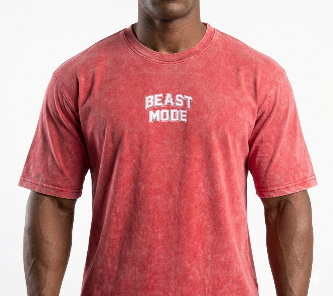 Beast Mode Yikamali Kirmizi Oversize Tisort