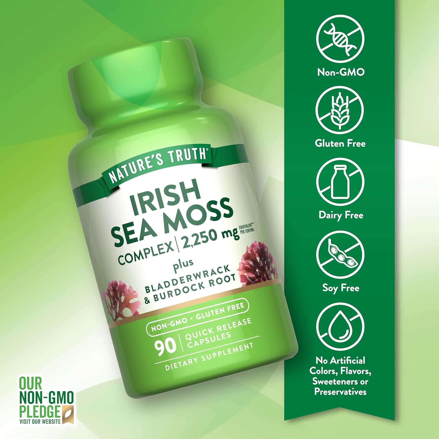 Nature's Truth Irish Sea Moss with Bladderwrack & Burdock Root Greens & Superfoods 90 Caps - Galeri