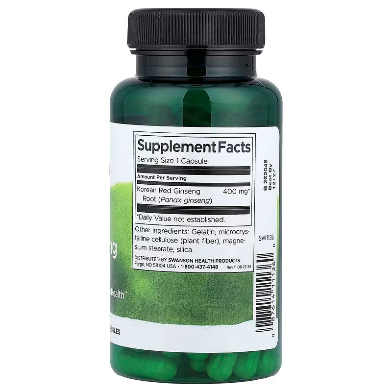 Swanson Full Spectrum Korean Red Ginseng Root 400 mg 90 Capsules - Galeri