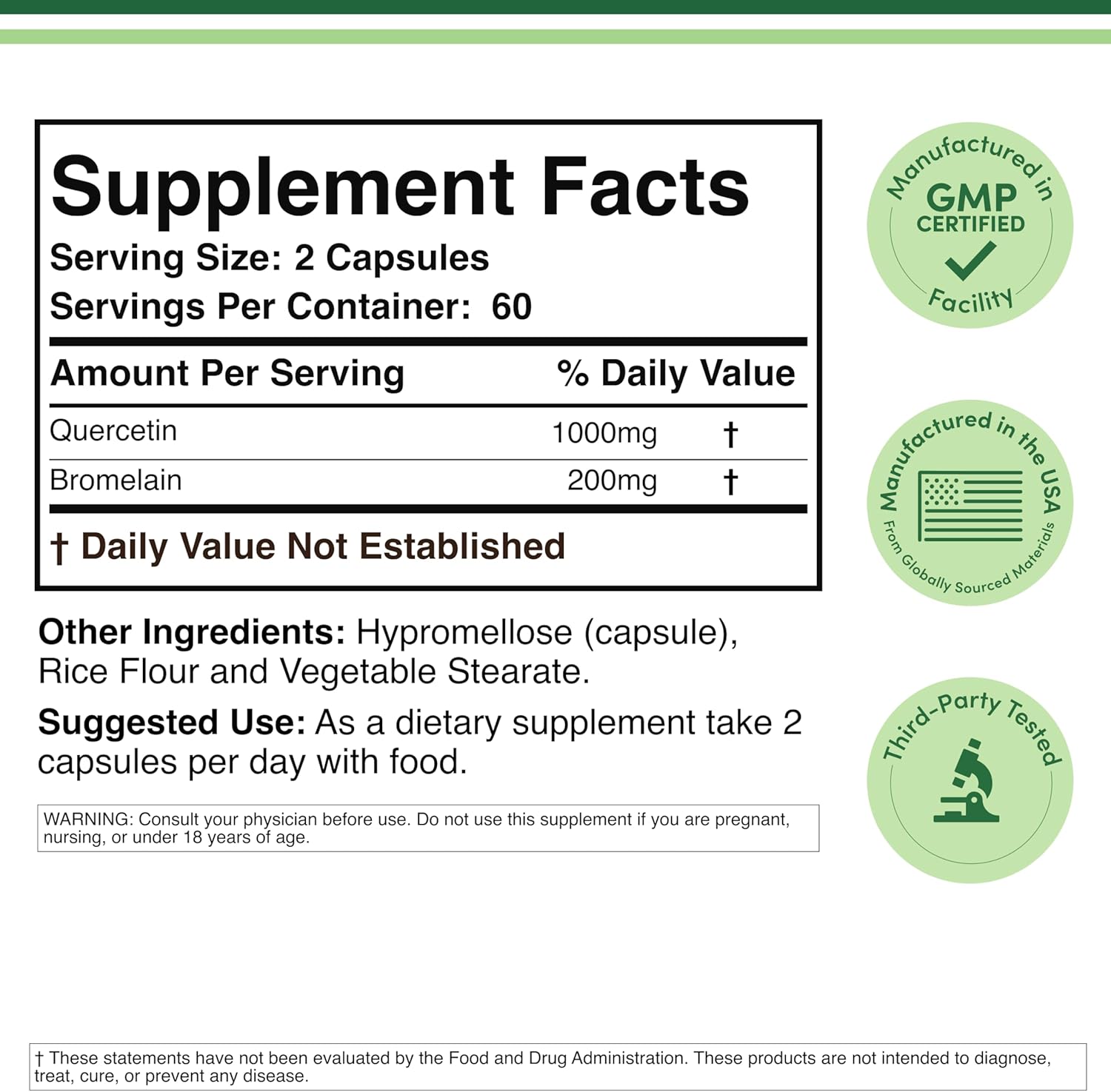 Double Wood Quercetin with Bromelain 1,200mg Immune Health Men and Women 120 Caps - Galeri