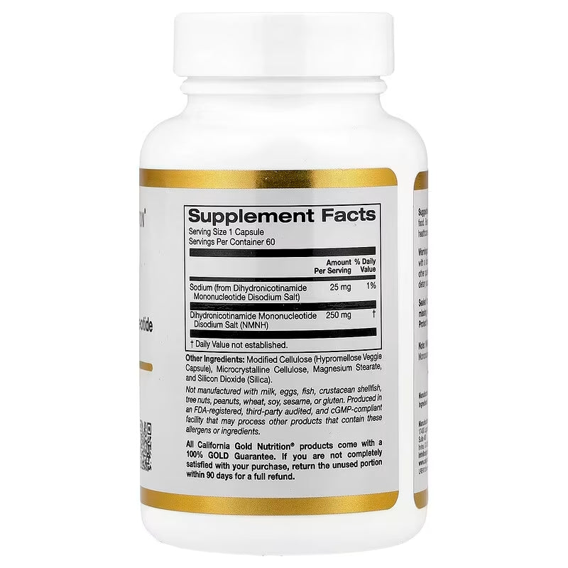 California Gold Nutrition NMNH Brain & Cognitive Dihydronicotinamide Mononucleotide 250 mg 60 Veggie Caps - Galeri