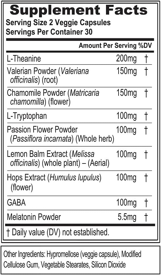 Evlution Nutrition Sleep Support Theanine Melatonin Gaba Valerian L-Tryptophan Lemon Balm and More - Restful Calm Caps - Galeri
