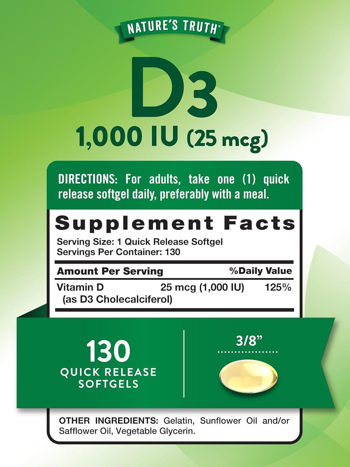 Nature's Truth Vitamin D3 1000 iu 130 Caps - Galeri