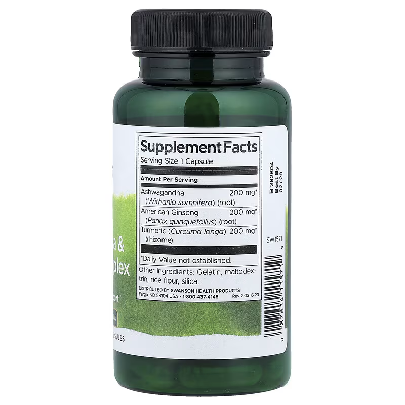 Swanson Turmeric Ashwagandha Ginseng Complex 60 Capsules - Galeri