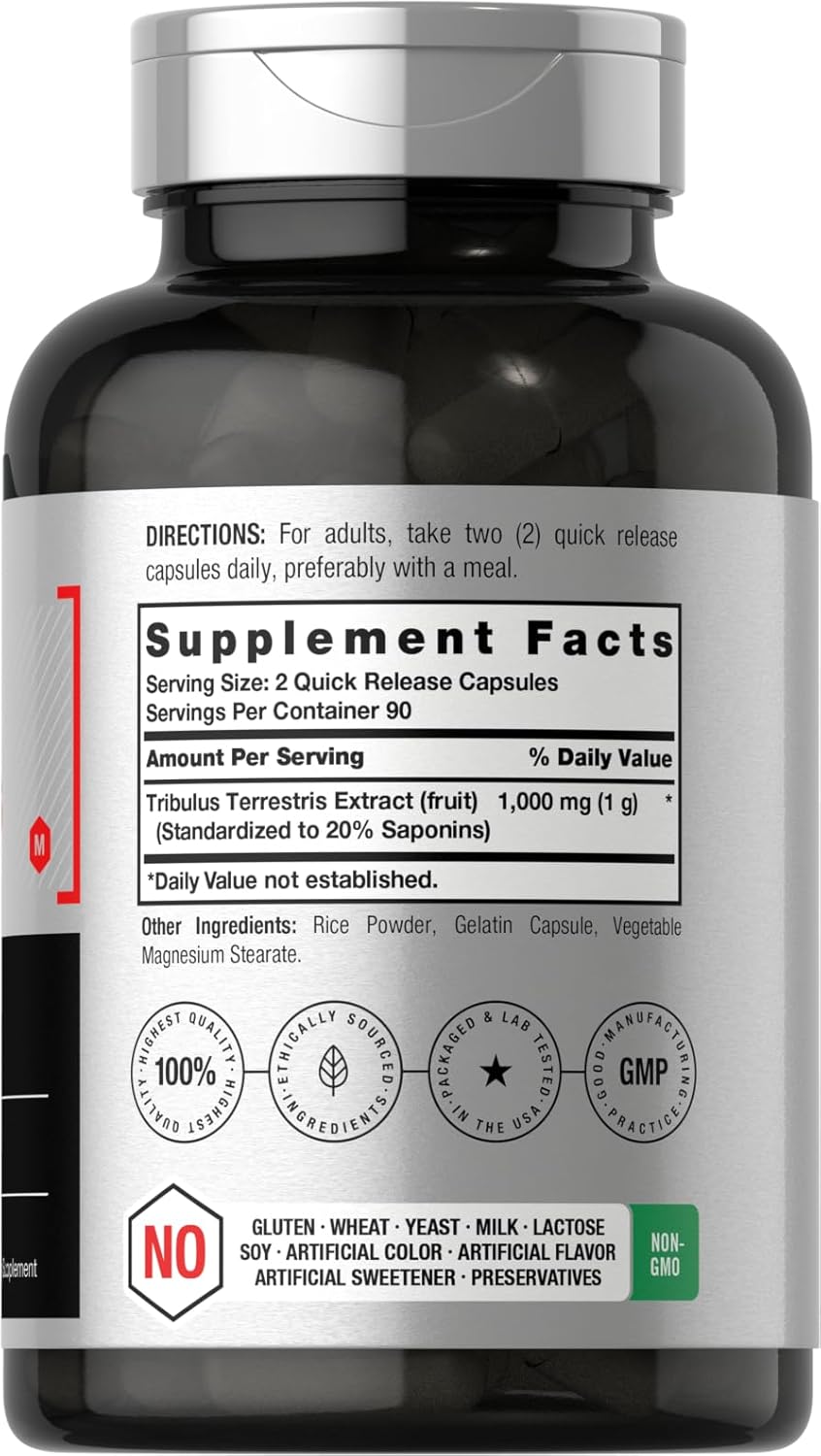 Horbaach Tribulus Terrestris for Men 1000mg 180 Capsules Non-GMO and Gluten Free - Galeri