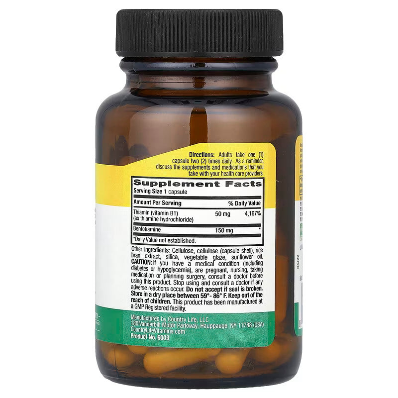 Country Life Benfotiamine With B1 Thiamin, 150 mg, 60 Vegan Capsules - Galeri