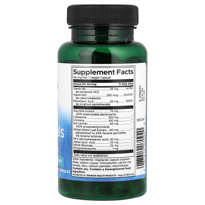 Swanson Brain Dmae Essentials Brain & Cognitive 60 Veggie Capsules - Galeri