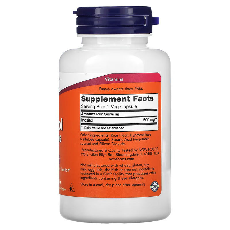NOW Foods Inositol 500 mg, Healthy Membrane Function Cellular Health 100 Veg Caps - Galeri