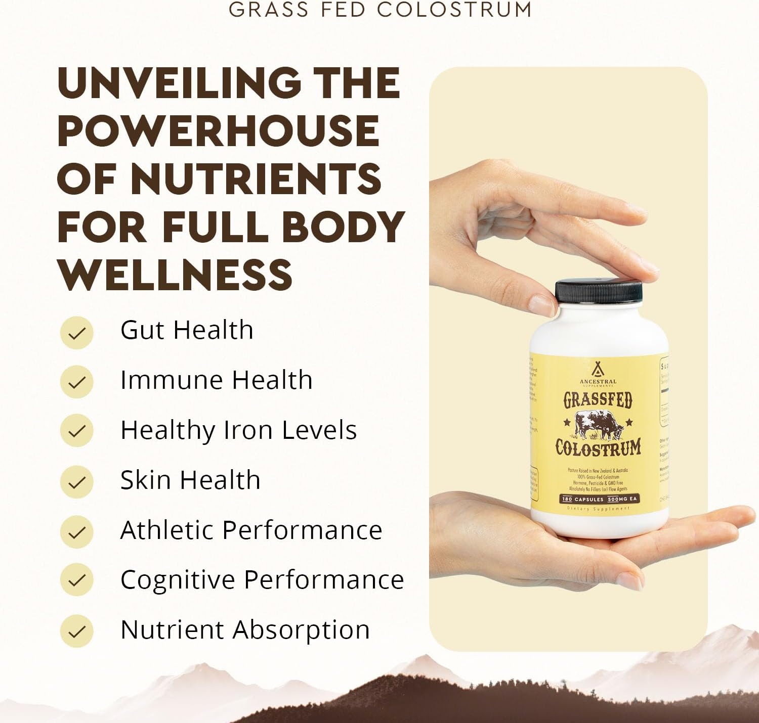 Ancestral Supplements Grass Fed Beef Colostrum Supplement, 3000 mg, 180 Caps - Galeri