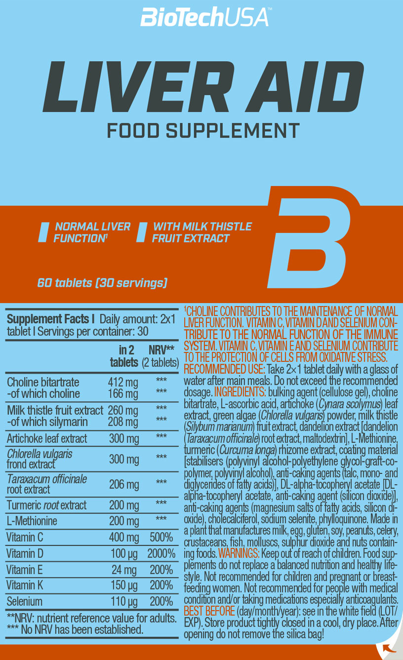 BIOTECH Liver Aid (Turmeric root + Milk thistle + Choline bitartrate + Vitamin C + Vitamin D) 60 tab - Galeri