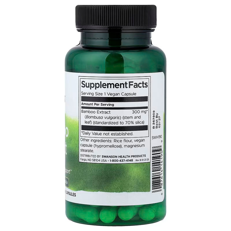 Swanson Bamboo 70% Silica Extract Hair Skin & Nails 60 Vegan Capsules - Galeri