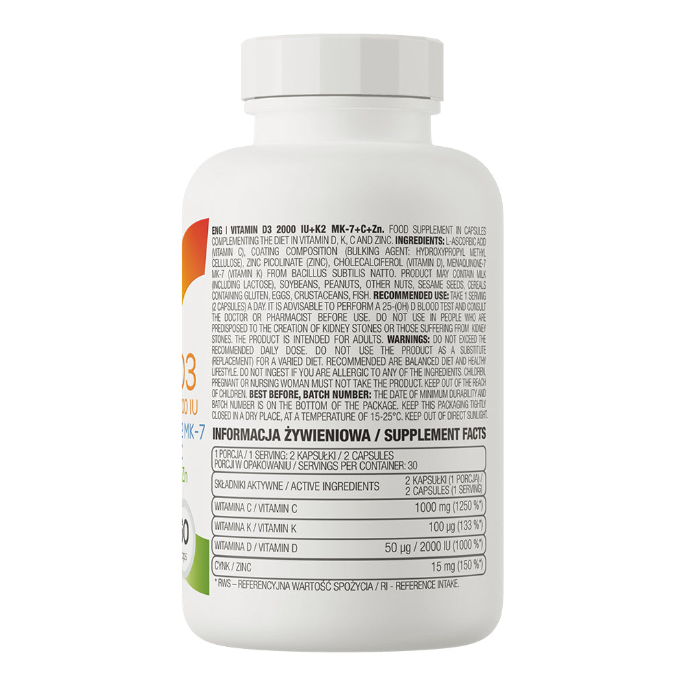 OstroVit Vitamin D3 2000 IU + K2 MK-7 + C Vitamin + Zinc Çinko 60 caps - Galeri