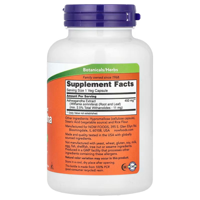 NOW Ashwagandha Extract 450mg / 180 VCaps. - Galeri
