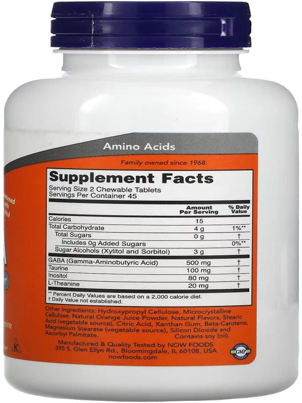 NOW Foods Chewable GABA+TAURİNE+THEANİNE+İNOSİTOL 700 Mg Natural Orange Flavor 90 Chewables - Galeri