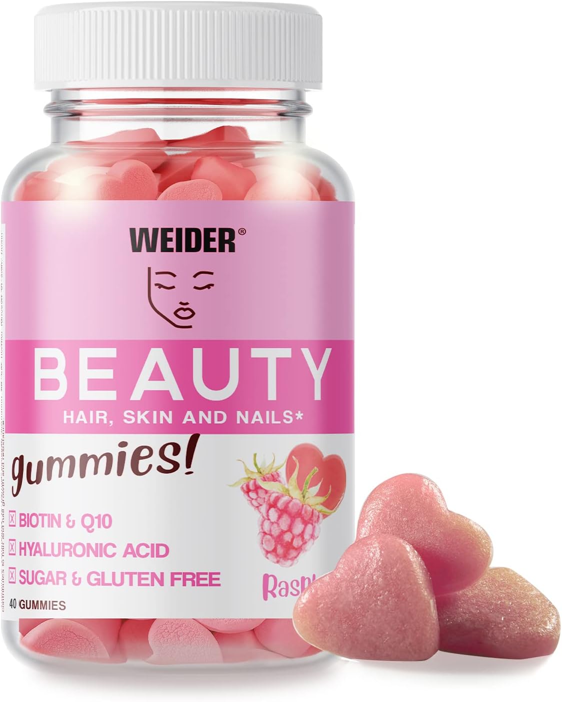 Weider Beauty Gummies - Nourishes Hair Skin Anti-ageing Q19 biotin -Vitamin C - zinc hyaluronic acid 40 gum