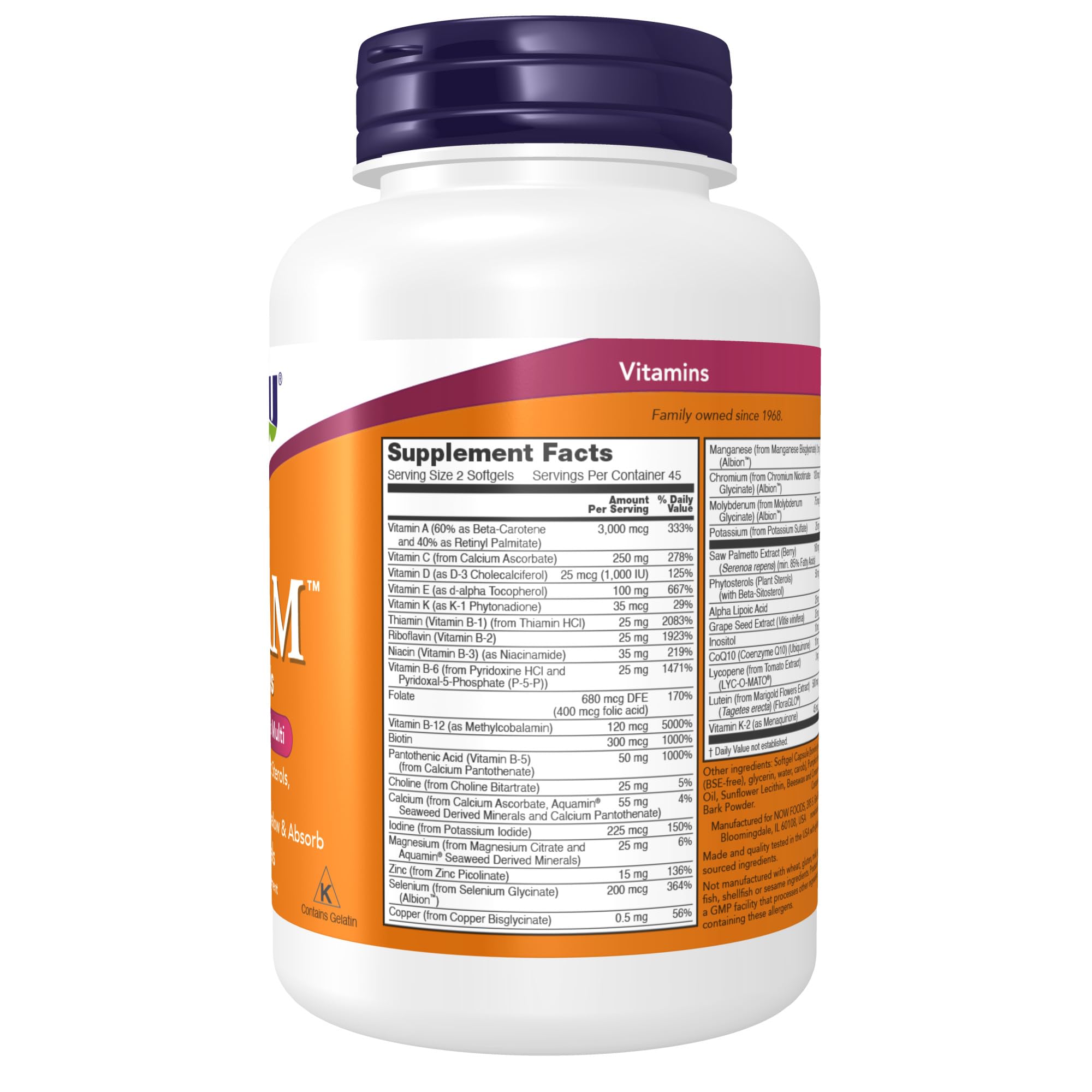 NOW Foods ADAM Superior Men's Multi Vitamin 90 Softgels - Galeri