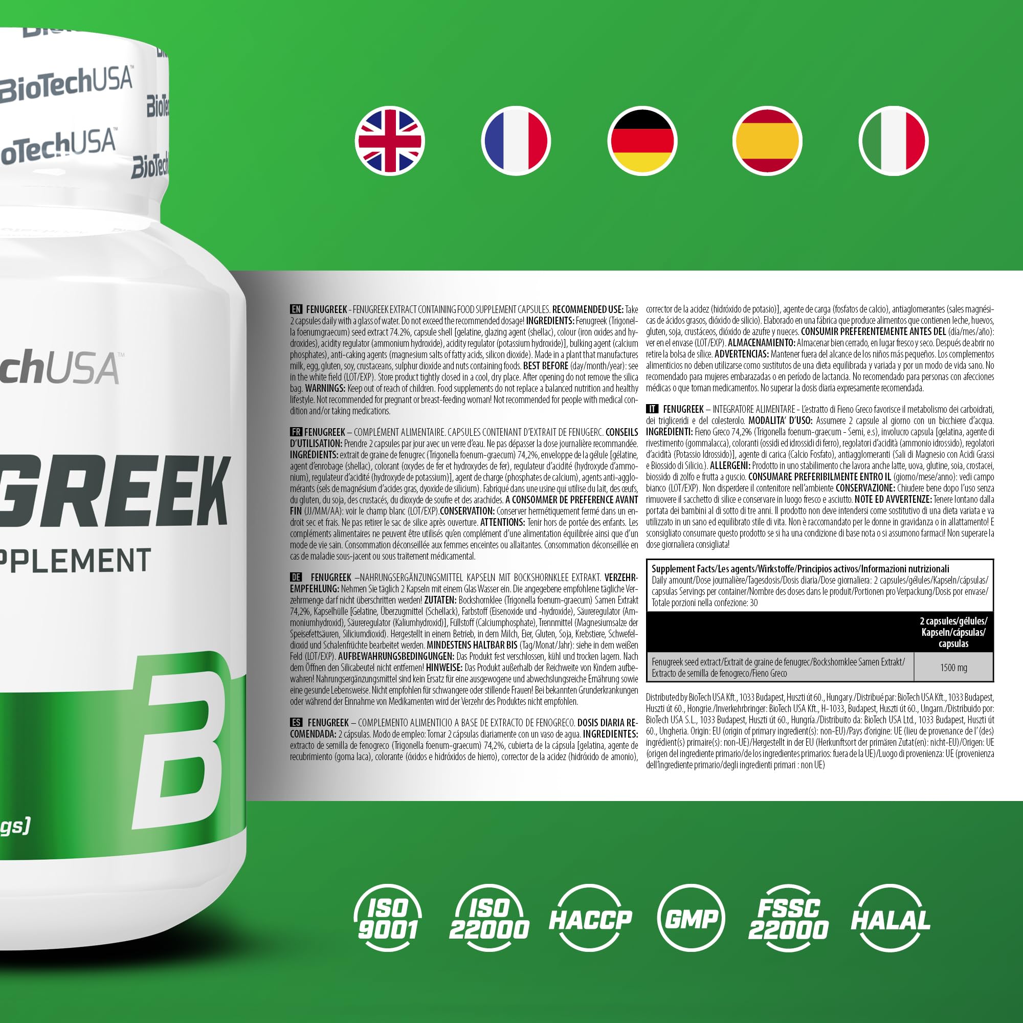 BioTech USA Fenugreek 1500 Çemen otu tozu 60 capsules - Galeri