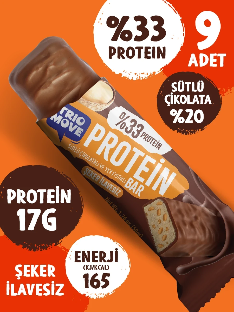 Trio Move Protein Bar 9 Adet X 50 Gr Sütlü Çikolatalı &amp; Yer Fıstıklı - Galeri