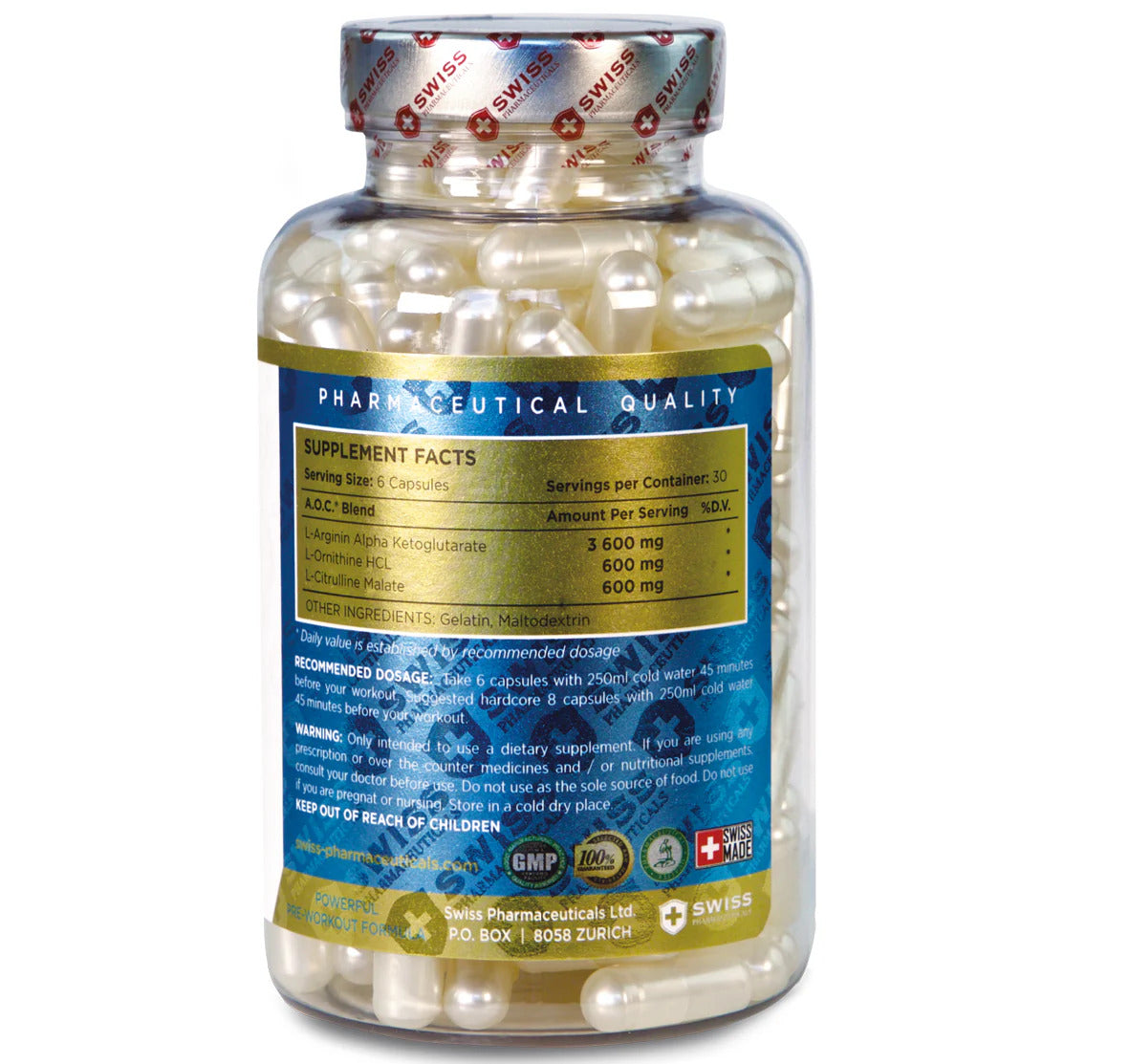 Swiss Pharma AOC AAKG + L-Ornithine HCl +Arginine + Citrulline 180 Kapsül - Galeri