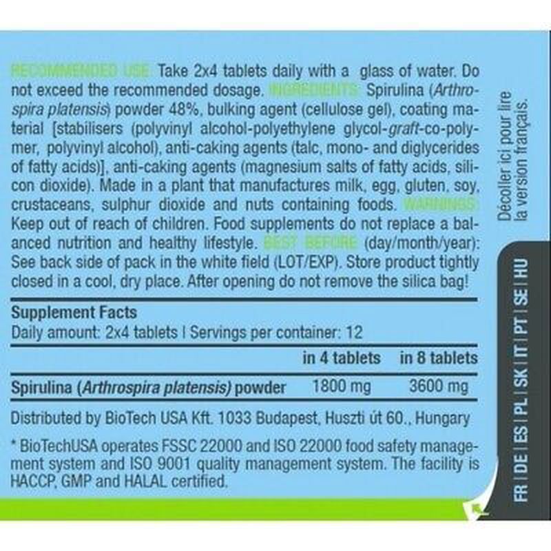 BioTech USA Spirulina (Arthrospira platensis) 100 tablets - Galeri