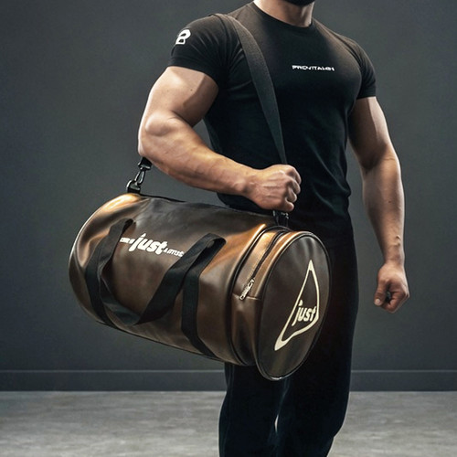 Just Leather Sport Bag -Şık Suni Deri Spor Çantası (Kahverengi &amp; Siyah) - Galeri